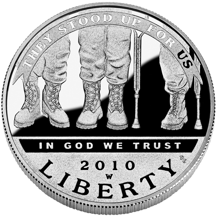 2010 American Veterans Disabled For Life Commemorative Silver One Dollar Proof Obverse