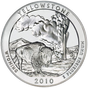 2010 America The Beautiful Quarters Five Ounce Silver Bullion Coin Yellowstone Wyoming Reverse