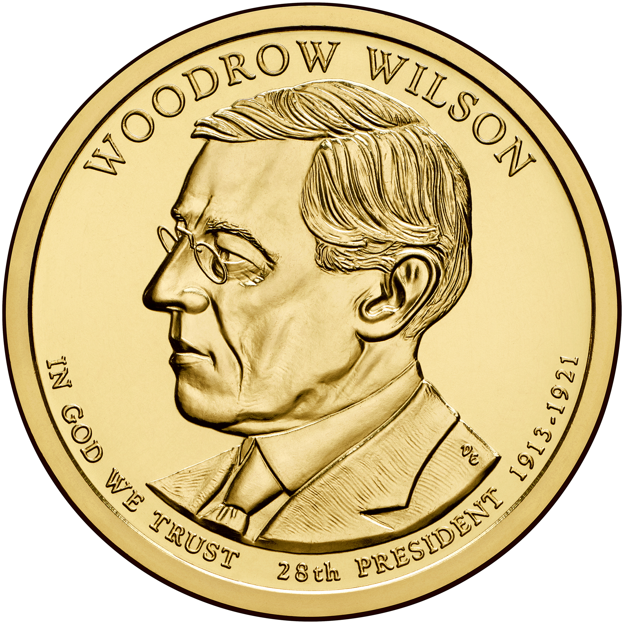 2013 Presidential Dollar Coin Woodrow Wilson Uncirculated Obverse